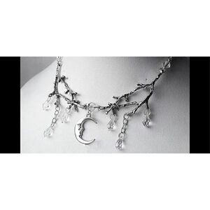 Beautiful woodland forest inspired moon-droplets Silver branch necklace